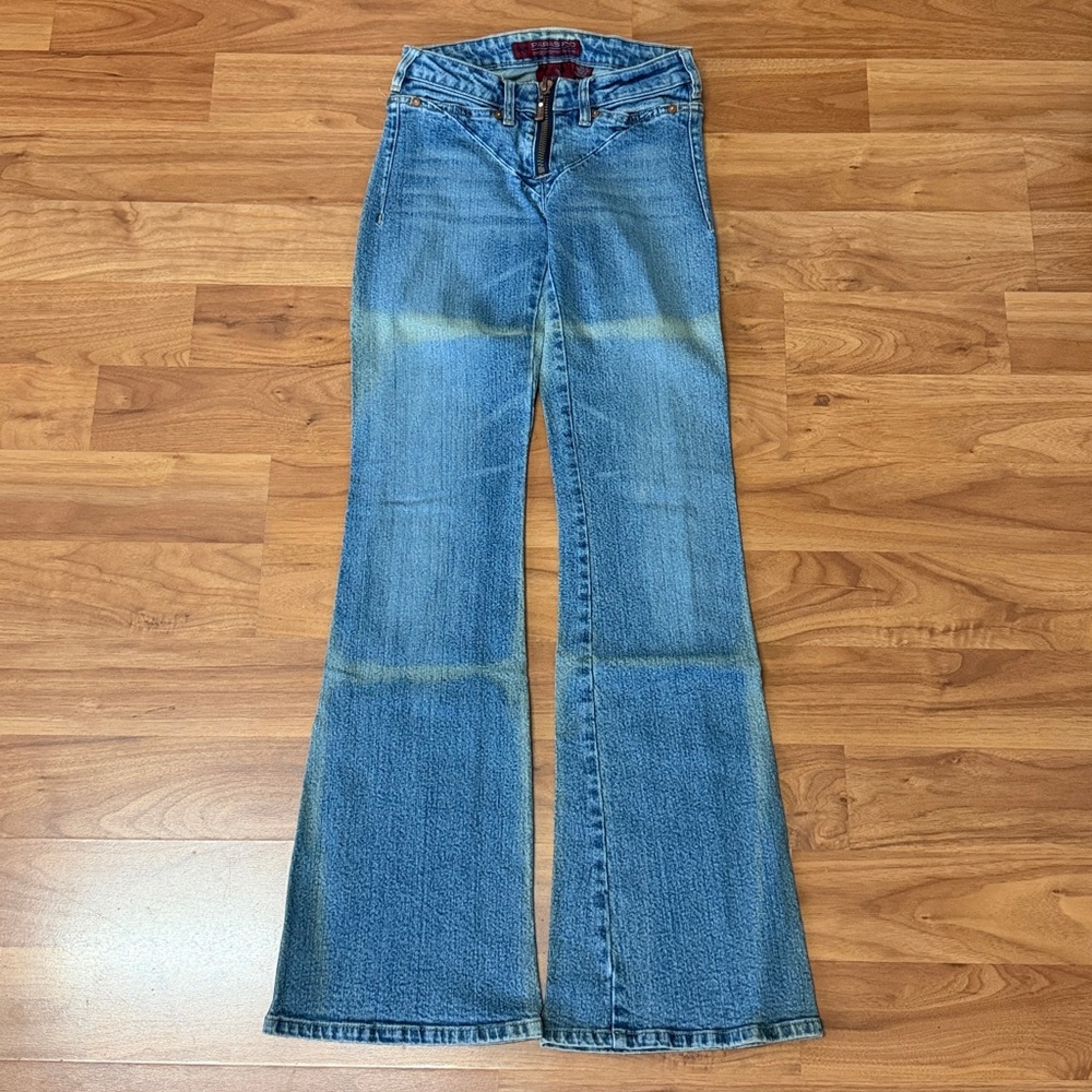 ❤️ Parasuco Denim Women's Zip Front Blue Flare Jeans Distressed Wash Size 26